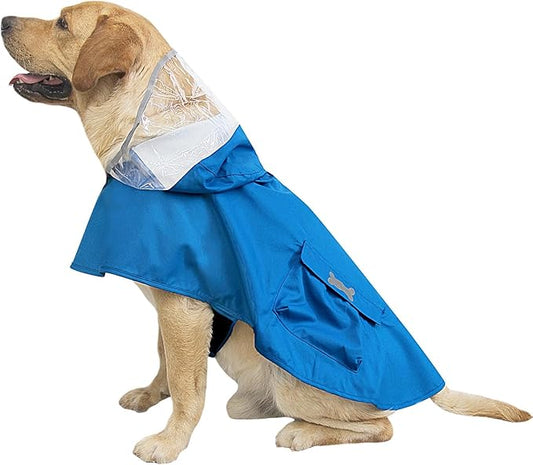 Dog Raincoat Waterproof, Adjustable Reflective Hooded Dog Rain Poncho with Leash Hole for Small Medium Large Dogs (Blue, XX-Large)