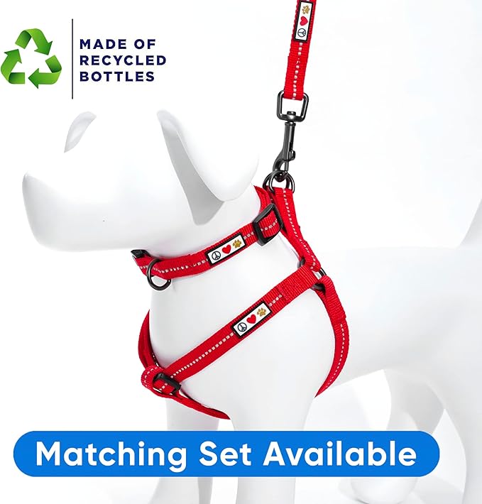 Pawtitas 6 FT Recycled Dog Leash with Reflective Stitched Thread Stitched on Side| Medium Reflective Dog Leash Made from Plastic Bottles Collected from Oceans – Red 6 ft Dog Leash