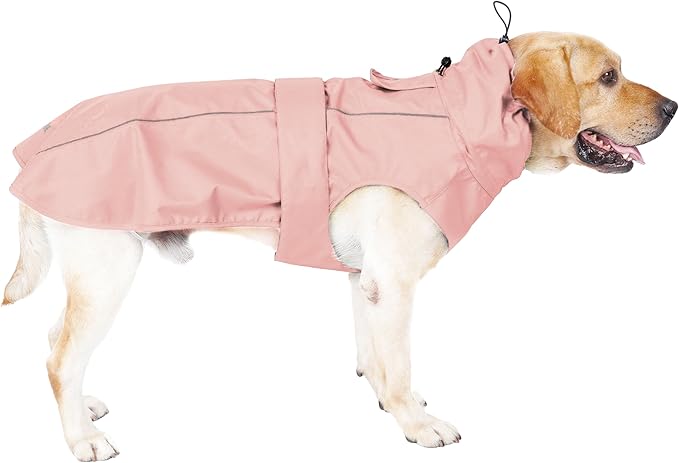 Waterproof Dog Raincoat with Reflective Strip, Adjustable Breathable Rain Coat Jacket with Leash Hole for Dogs (Pink, XXX-Large)