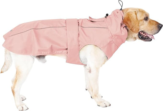 Waterproof Dog Raincoat with Reflective Strip, Adjustable Breathable Rain Coat Jacket with Leash Hole for Dogs (Pink, XXX-Large)