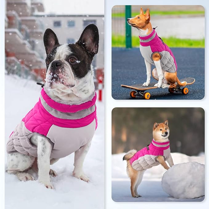 Large Dog Coat, XXLarge Dog Winter Coat, Waterproof Pet Jacket with Back Zipper,Extra Large Pet Coats, Warm Fleece Jacket with D-Ring, Windproof Winter Clothes Golden Retriever,Rose Red,XXL