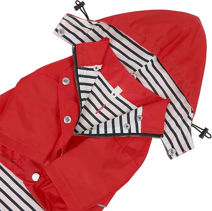 HDE Dog Raincoat Poncho Double Layer Zip Rain Jacket with Removable Hood, Leash Hole for Small to 3XL Dogs and Puppies Red - XL