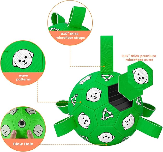 Dog Soccer Ball with Tabs, Durable Dog Soccer Ball, Puppy Water Toys Outdoor, Birthday Toys for Small & Medium Dogs, 6 Inch