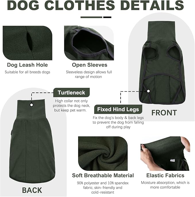 ROZKITCH Dog Winter Coat Soft Pullover Pajamas, Pet Windproof Warm Cold Weather Jacket Vest Cozy Jumpsuit Apparel Outfit Clothes for Walking Hiking Travel Sleep Green 2XL