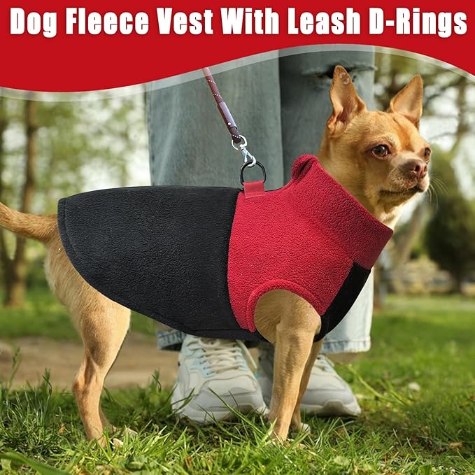 Idepet Dog Fleece Vest Sweater Zip Up Warm Pullover Dogs Jacket with D-Ring Leash Winter Cold Weater Coat Pet Sweatershirt Clothes Hoodie for Small Medium Dogs Boy Girl (Red/Black, XXL)