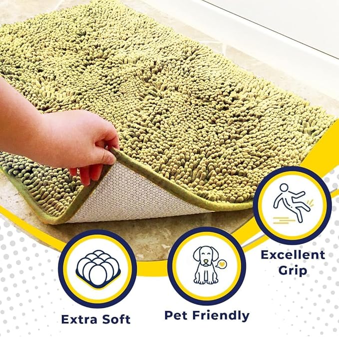 Muddy Mat® Shown on TV – Super Absorbent Door Mat Indoor, Microfiber Quick Dry Chenille Entryway Rug, Non-Slip Front Door Mat, Indoor Mats for Entryway, Machine Washable Pet Rug, Yellow 36"x60"
