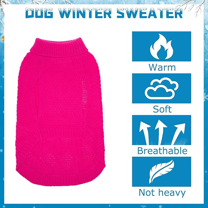 Mihachi Turtleneck Dog Sweater - Winter Coat Apparel Classic Cable Knit Clothes with Leash Hole for Cold Weather, Ideal Gift for Pet in New Year Fushcia Large