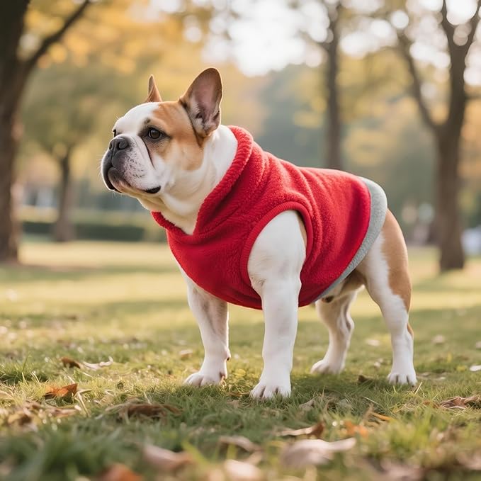 Idepet 2 Pack Dog Fleece Vest Sweater Warm Pullover Jacket with D-Ring Leash Reflective Winter Coat Hoodie for Puppy Cat French Bulldog Pug Chihuahuas Yorkies Dachshunds (Red&Rose Red,Small)