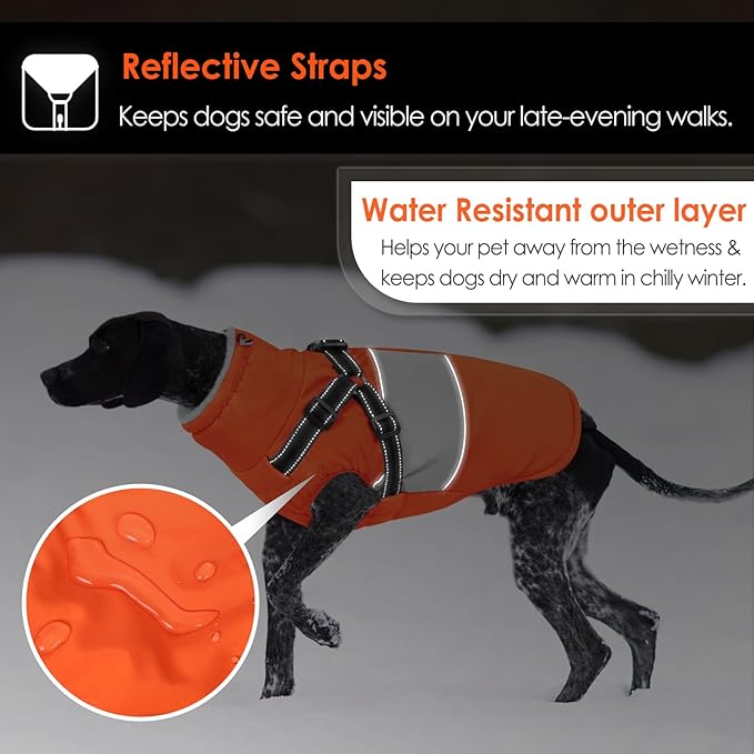 AOFITEE Dog Coat, Large Dog Jacket, Dogs Coat with Harness Built in, Reflective Waterproof Dogs Jackets Winter with Furry Collar, Warm Polar Fleece Pet Sweater Snowsuit for Doberman, Great Dane, XXL