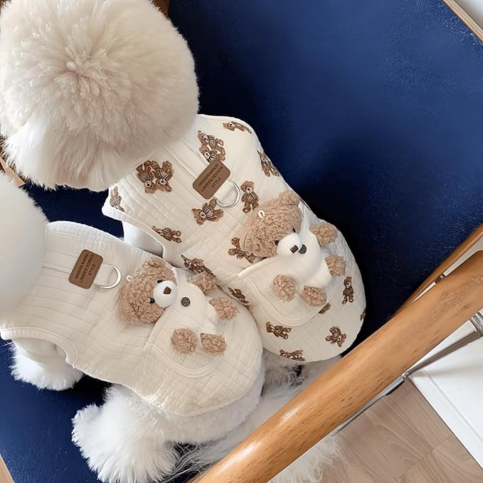 Cute Pet Apparel Plush Bear Pattern Cartoon Dog Clothes All Season Sleeveless Puppy Kitten Pullover Soft Skin-Friendly (White2, XS (1-2.2lbs))