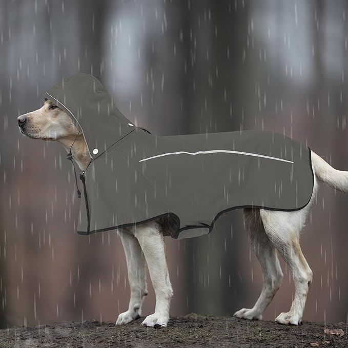 Mile High Life Dog Raincoat, Adjustable Waterproof Pet Rain Jacket, Reflective Hooded Poncho for Small Medium Large Dogs, Lightweight Breathable Pet Rain Coat (Dark Gray,XS Chest 15"-18")