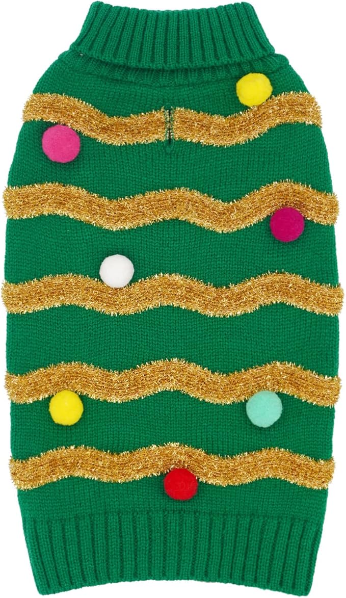 cyeollo Dog Sweater Dog Christmas Sweaters with Leash Hole Glitter Turtleneck Holiday Dogs Winter Clothes for Cold Weather Pet Sweaters for Small Dogs