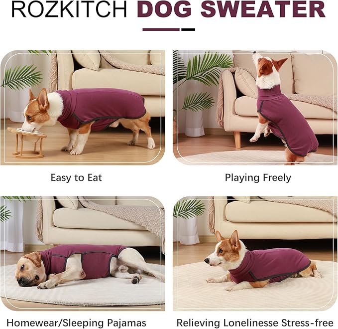 ROZKITCH Fleece Pet Elastic Jumpsuit with Pull Ring, Vest for Cold Weather Winter, Elastic Turtleneck, Sleeveless Pullover Clothes, Lightweight Pet Shirt for Small Medium Large Dogs Red XL