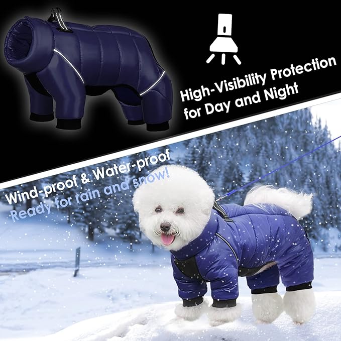 AOFITEE Dog Coat, Waterproof Dog Winter Jacket, Warm Fullbody Small Dogs Snowsuit, Winter Coat for Small Dogs, Zip Up Pet Puffer Jacket Fleece Vest, Outdoor Reflective Pet Snow Jackets, Blue XL
