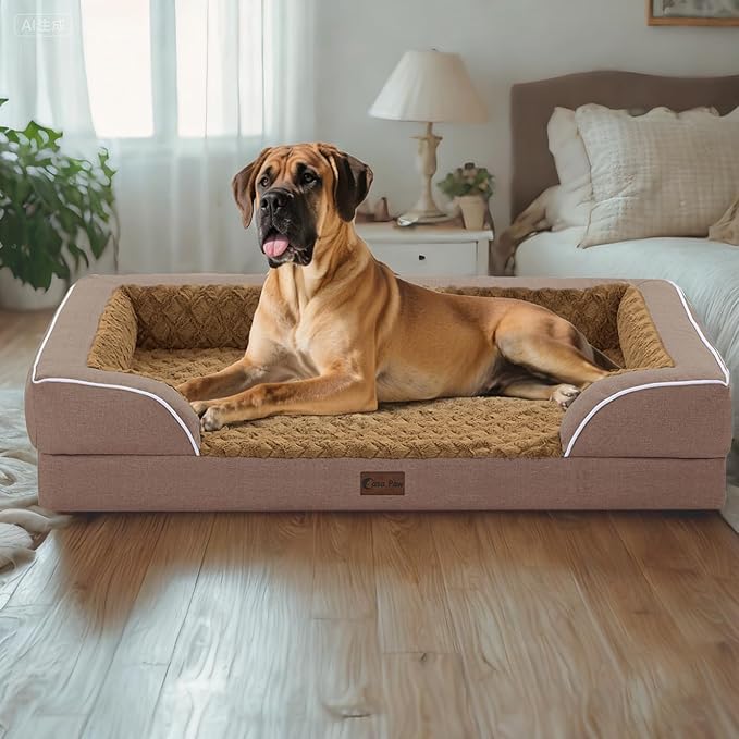 Orthopedic Dog Beds for Large Sized Dogs, Waterproof Memory Foam Large Pet Bed with Sides 36x27Inch, Non-Slip and Egg-Crate Foam Big Dog Couch Bed with Removable Washable Cover, Brown