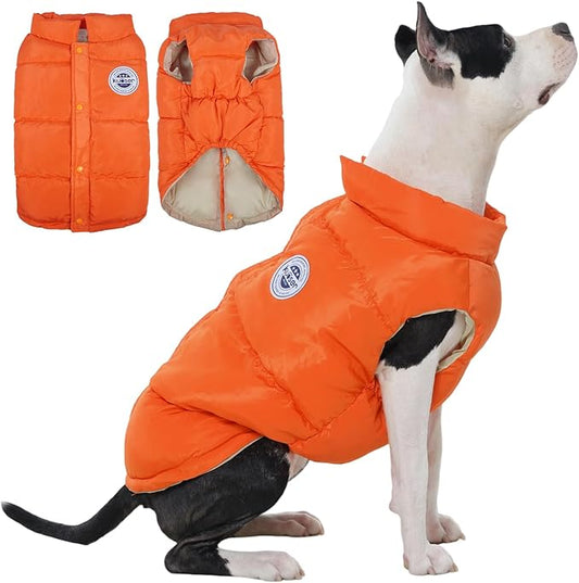 Kuoser Dog Coat Warm Dog Puffer Jacket, Windproof Dogs Padded Vest Lightweight Cold Weather Coats Pet Snowsuit Soft Puppy Winter Clothes for Medium Large Dogs, Button Design, Easy On/Off, Orange L