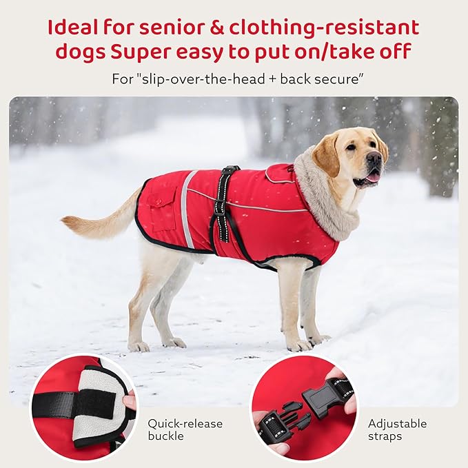 Dog Coat, Dog Winter Coat Jacket Waterproof for XL Large Dogs, Reflective Pet Vest Warm Fleece Cozy for Cold Weather, Dogs Snowsuit Windproof, Adjustable Buckle