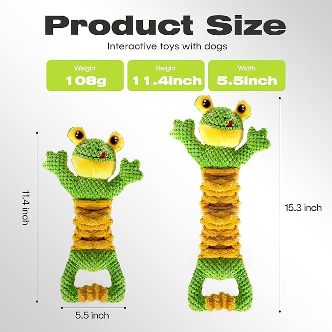Dog Tug Toy, Durable Dog Toys Large Breed, Tug of War Dog Squeaky Toy, Stuffed Plush Dog Toys with Crinkle Paper for Small, Middle, and Big Dogs(Tug of War Series, Frog)