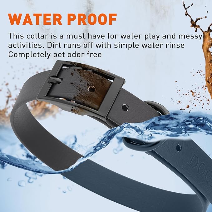 Dogline Biothane Waterproof Dog Collar Strong Coated Nylon Webbing with Black Hardware Odor- Proof for Easy Care Easy to Clean High Performance Fits Small Medium or Large Dogs, Black