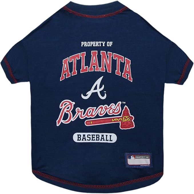 MLB Atlanta Braves Dog T-Shirt, Large. - Licensed Shirt for Pets Team Colored with Team Logos. - Premium Stretchable Materials for The Comfort of Your Dog & Cat.