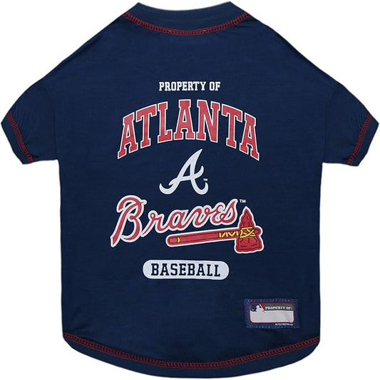 MLB Atlanta Braves Dog T-Shirt, Small. - Licensed Shirt for Pets Team Colored with Team Logos. - Premium Stretchable Materials for The Comfort of Your Dog & Cat.