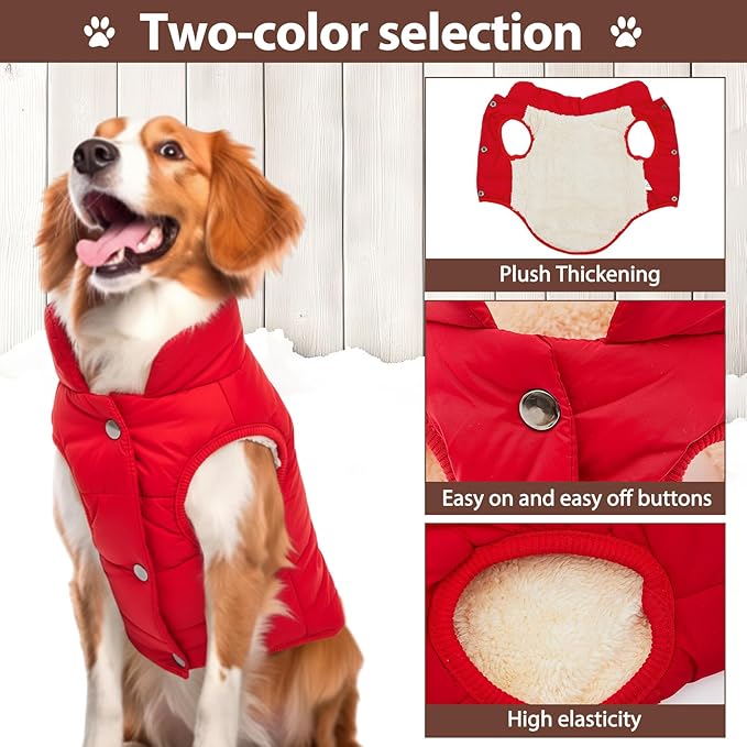 Syhood 2 Pieces Dog Jacket 2 Layers Fleece Lined Dog Jacket Warm Soft Windproof Small Pet Coat for Winter Cold Weather (M,Red,Brown)