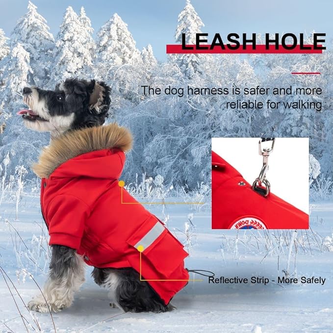 PINA Small Dog Coats - Waterproof & Windproof Dog Jacket, Winter Coat with Flannel Lining & Faux Fur Hood