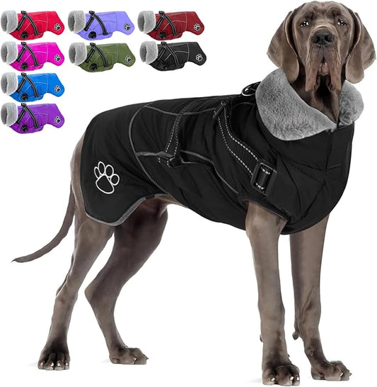 Doglay Dog Jacket Waterproof Dog Coat with Harness Built in, Christmas Puppy Winter Coat Reflective Turtleneck Puffer Snow Jackets for Small Medium Large Dogs