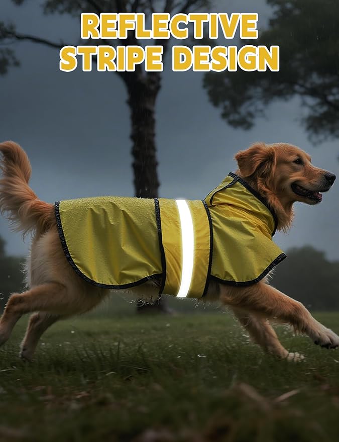 Dog Raincoat Jacket Adjustable Hooded Poncho Lightweight Waterproof Clothes with Strip Reflective Pet Rain Coat for Small to X-Large Dogs