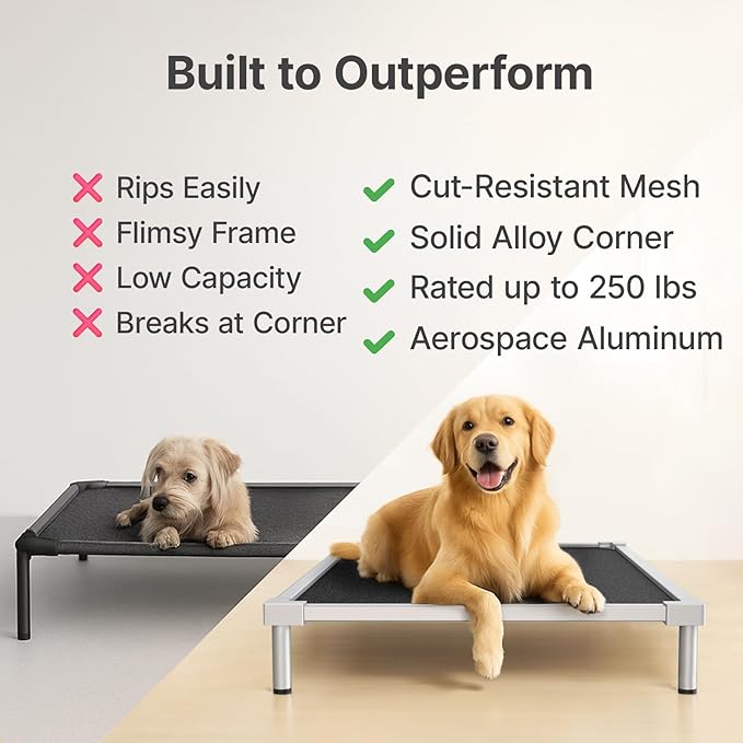 Elevated Dog Bed Medium Size, Chew Proof Aluminum Alloy Heavy Duty Dog Supplies Cooling Raised Pet Cot Indestructible with Anti-Rust Washable Assembly for Crate Outdoor-40.6"x 28.7" x 7"