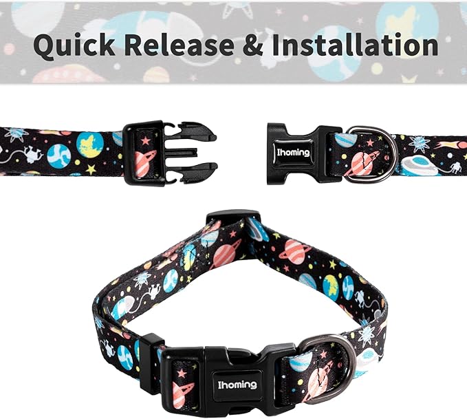 Ihoming Puppy Collar and Leash Set for Daily Outdoor Walking Running Training, Space Design for Extra Small Boys Girls Dogs Cats Pets, XS-Up to 10LBS