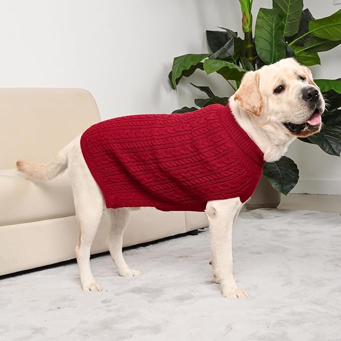 2 Pack Dog Sweaters for Big Dogs Turtleneck Pullover Cable Knit Large Size Stretch Clothes Pitbull Labrador Bulldog Doberman Boy Girl Pets Winter Clothes (XL, Pink & Red)