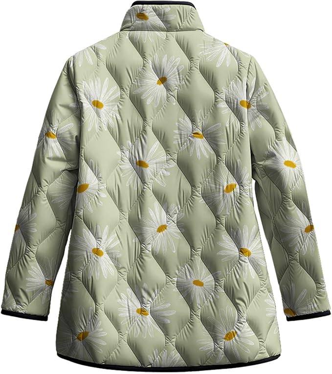 LIZALIG Women's Cropped Puffer Jacket Lightweight Floral Print Long Sleeve Padded Quilted Puffy Cardigan Coat