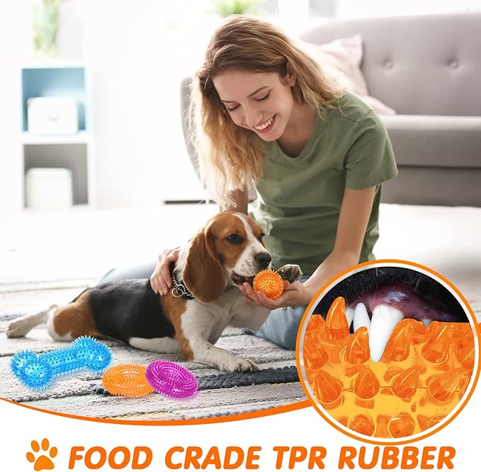 Yunsailing 9 Pcs Dog Squeaky Toys Set, Dog Squeaky Balls Bone Shape Teething Toys Donut Shape Balls for Small Puppy Medium TPR Rubber Pet Chew for Training Fetching Teething