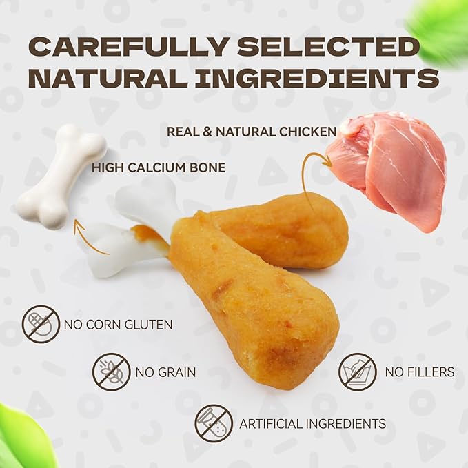 Dog Treats, Chicken Wrapped Calcium Bones Rawhide Free Dog Chews Long Lasting Chicken Training Treats Teeth Cleanning Chewy Snacks for Medium and Large Breed 10.54oz/19-20pcs