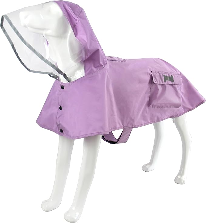 Waterproof Dog Raincoat, Adjustable Reflective Lightweight Pet Rain Clothes with Poncho Hood(XX-Large, Light Purple)