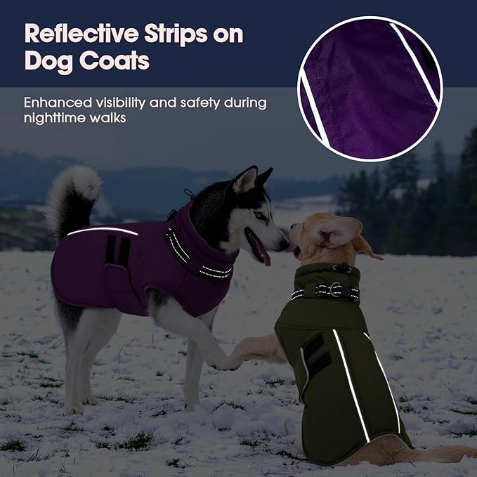 IECOii Winter Dog Coat for Extra Large Dogs, Waterproof Reflective Dog Snow Jacket for Giant Breeds, Built in Collar Snowsuit Thermal Dogs Cold Weather Coats for Great Dane, Purple - 4XL