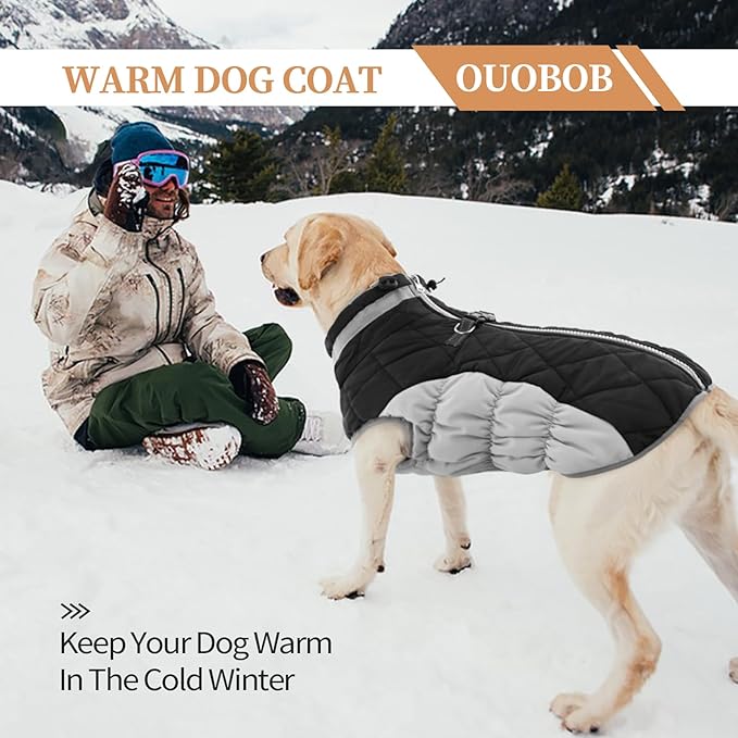 Large Dog Coat, XXLarge Dog Winter Coat, Waterproof Pet Jacket with Back Zipper,Extra Large Pet Coats, Warm Fleece Jacket with D-Ring, Windproof Winter Clothes Golden Retriever,Black,XXL