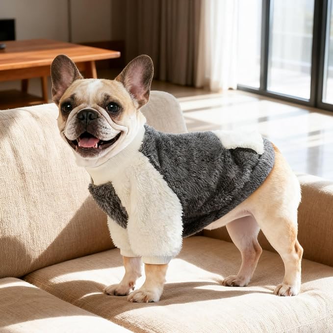 LESYPET Dog Sweater for Small to Medium Dogs, Fleece Lining Puppy Sweatshirt in Winter, Warm Puppy Clothes Pullover Jumper, Grey L
