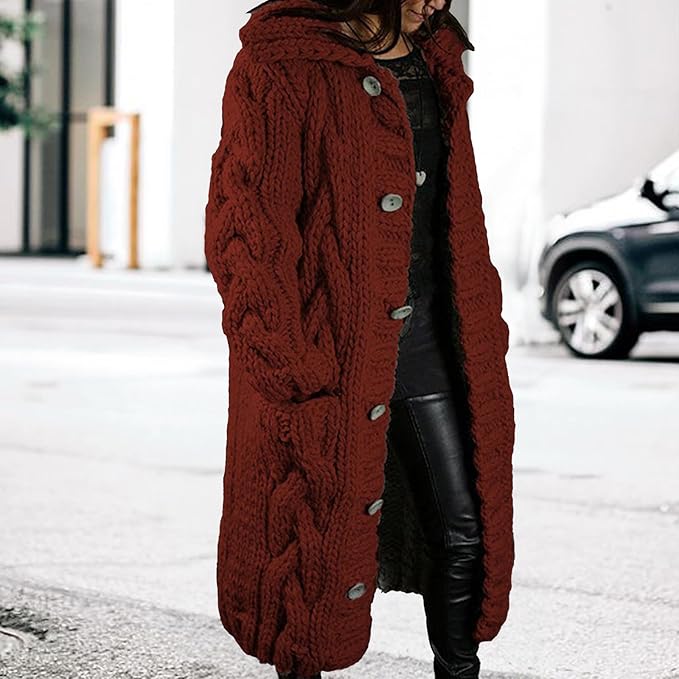 LOAIHA Women Chunky Cable Knit Long Sleeve Cardigan Fall Winter Trendy Oversized Button Down Sweaters Outerwear with Pocket