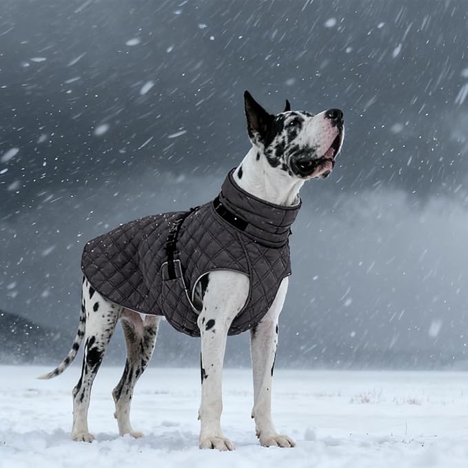 Kuoser Dog Coat Warm Fleece Lining Turtleneck Dog Jacket with Harness Built-in, Adjustable Windproof Cold Weather Coats with Quick Release Buckle Pet Winter Snowsuit for Small Medium Dogs, Grey M