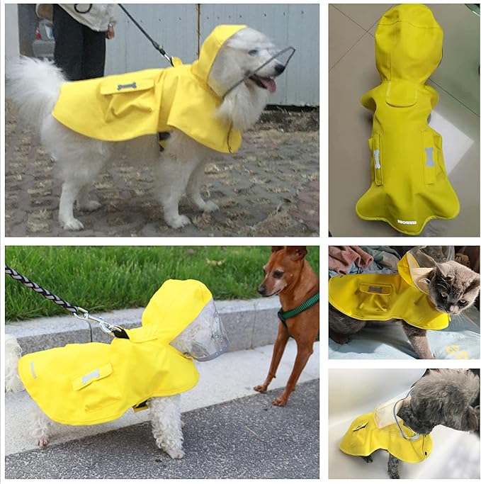 Waterproof Dog Raincoat, Adjustable Reflective Lightweight Pet Rain Clothes with Poncho Hood (Medium, Yellow)