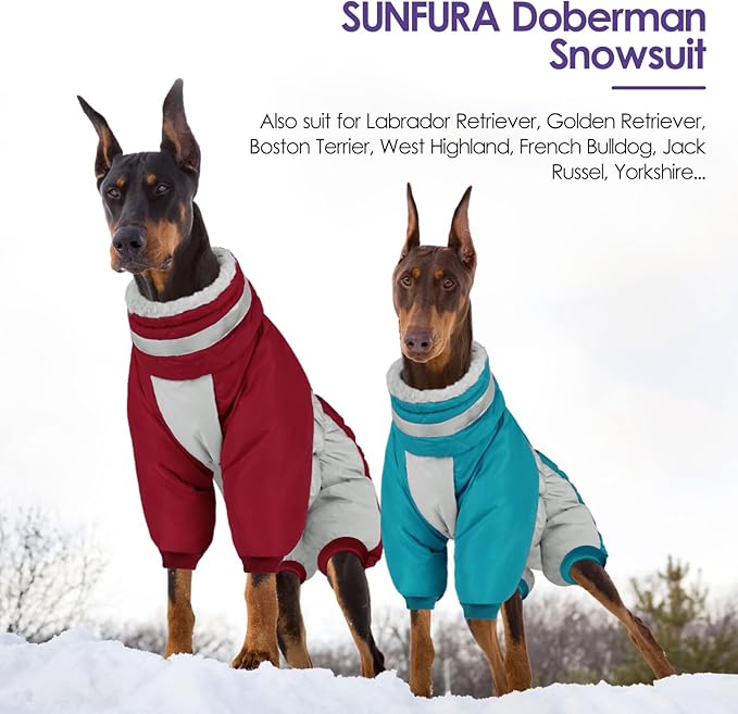 SUNFURA Full Body Dog Coat - Warm Fleece Jacket for Small Dogs, Turtleneck Winter Coats with Harness, Reflective Dog Snowsuit Windproof Puffer Jackets with Legs for Chihuahua, Yorkie, Turquoise XS