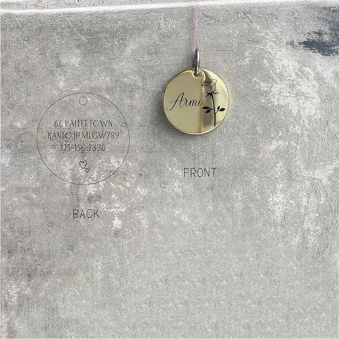 Cats Dogs ID Tags Personalized Engraving Birth Flowers Pattern for Custom Pets Collar Accessories Matt Stainless Steel Extra Small Round Name Plate