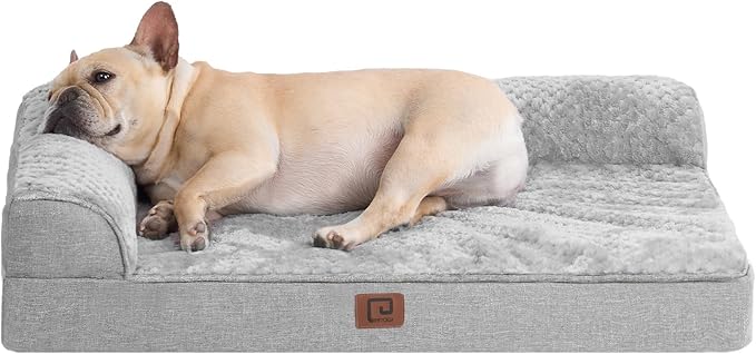 EHEYCIGA Memory Foam Dog Bed Medium Sized Dogs, Waterproof Dog Bed Orthopedic with Washable Removable Cover, Non-Slip Pet Bed Couch for Crate, 30x20x6 Inches, Grey