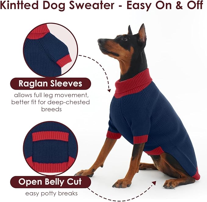 XXL Dog Sweater with Leash Hole, Stretchy Turtleneck Sweaters for Dogs Large Girl Boy, Cold Weather Fleece Pullover Fall Winter, Warm Christmas Clothes for Pitbulls, Labrador, NavyBlue 2XL