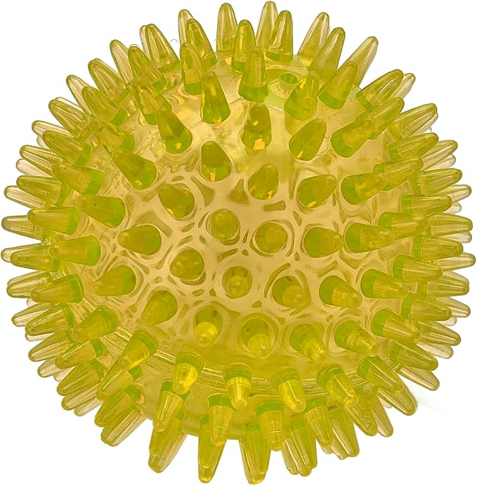 Cutie's PetBox Squeaky Rubber Spike Toy Ball for Small Dogs (2.5 Inch, Yellow)