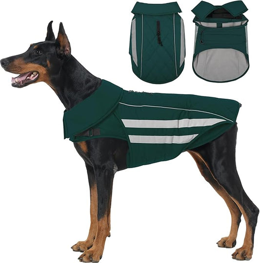 IECOii Dog Winter Jacket - Reflective & Waterproof & Windproof Coats with Adjustable, Warm Fleece Lining, Running, Camping, Green, Sizes XXXL