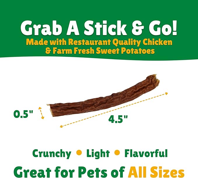 Lucky Premium Treats Lucky Shorty Slims - Sweet Potato and Chicken Jerky Dog Treats, Crunchy Dog Chew Sticks with Real Chicken and Sweet Potato for Small to Large Dogs (29 Count)