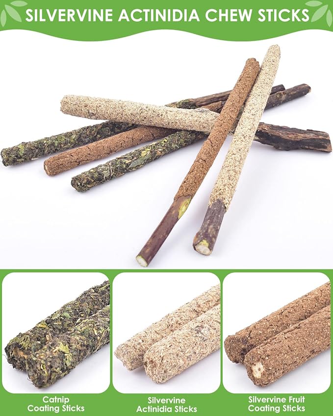 TINDTOP Catnip Chew Toys for Cats, 12 Pack Natural Silvervine Sticks for Kittens Teeth Cleaning, Matatabi Dental Care, Increase Appetite, Calm Cat Anxiety and Stress, Aggressive Chewers Cat Dental Toy
